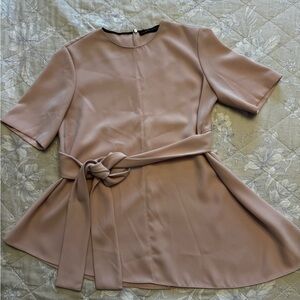 Zara Dusty Rose Short-Sleeve Peplum Tie-Waist shirt